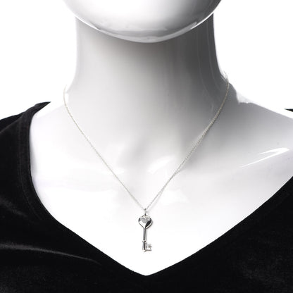 Tiffany Sterling Silver Diamond Heart Key Pendant Necklace 2 of 5