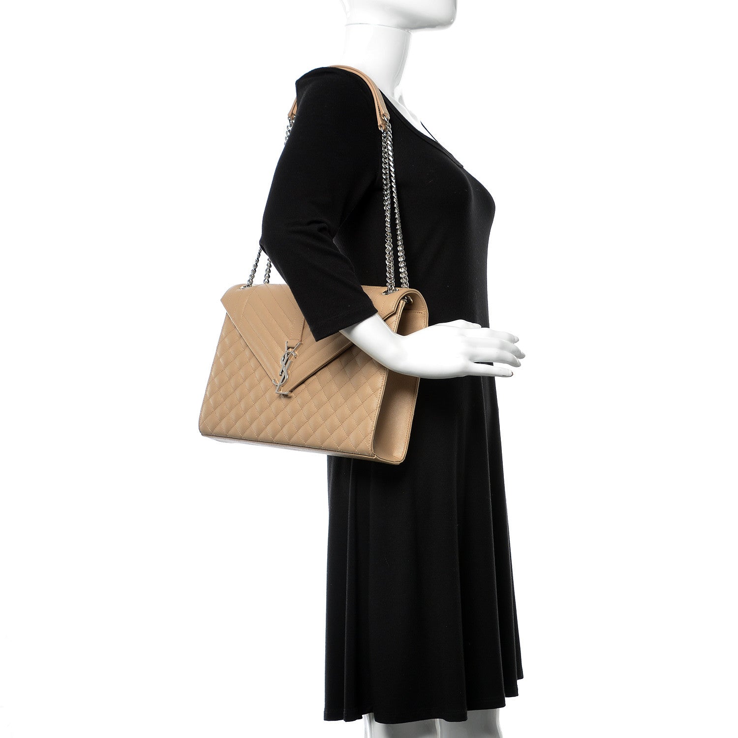 Saint Laurent Grain De Poudre Large Tri-Quilt Monogram Satchel Dark Beige 2 of 10