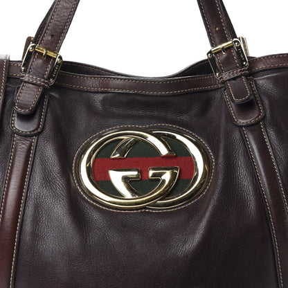 Gucci Calfskin Medium Britt Tote Dark Brown 14 of 14
