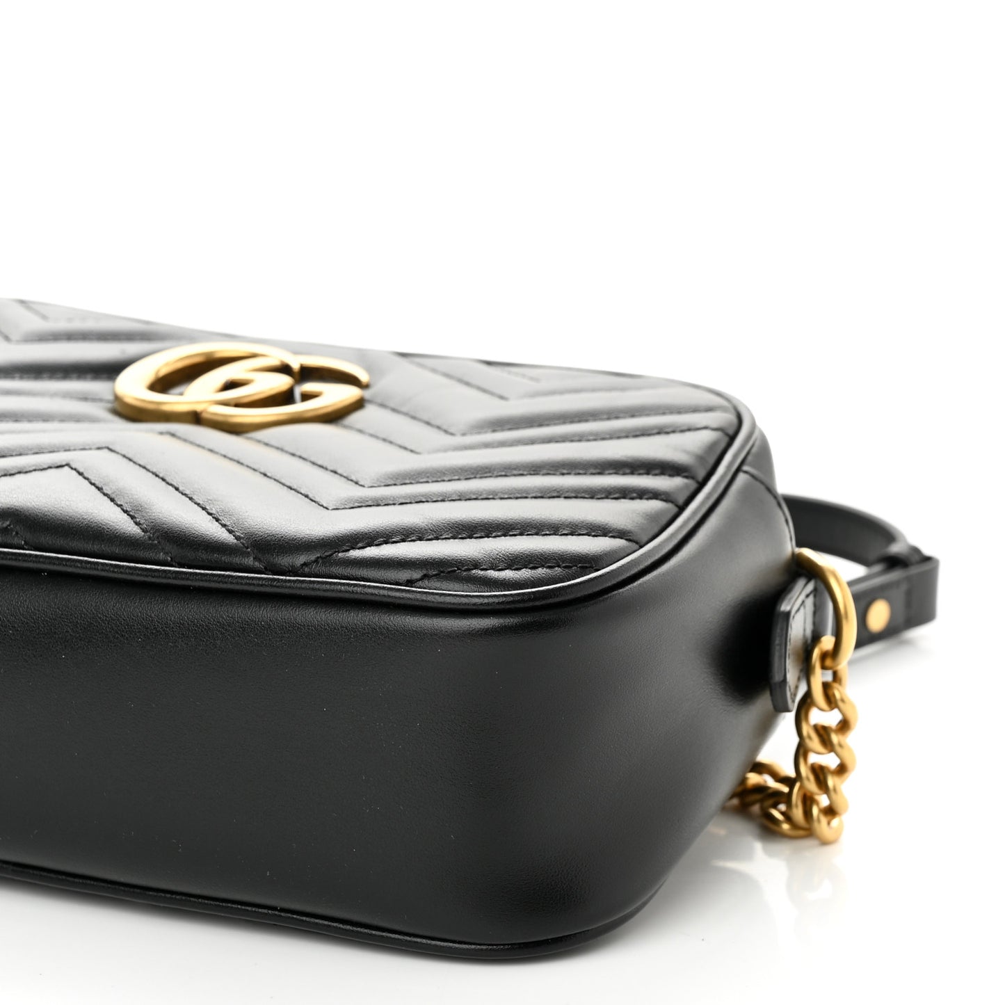 Calfskin Matelasse Small GG Marmont Chain Shoulder Bag Black