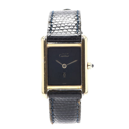 Cartier Sterling Silver Vermeil Lizard 20mm Must de Cartier Tank Quartz Watch Blue 1 of 12