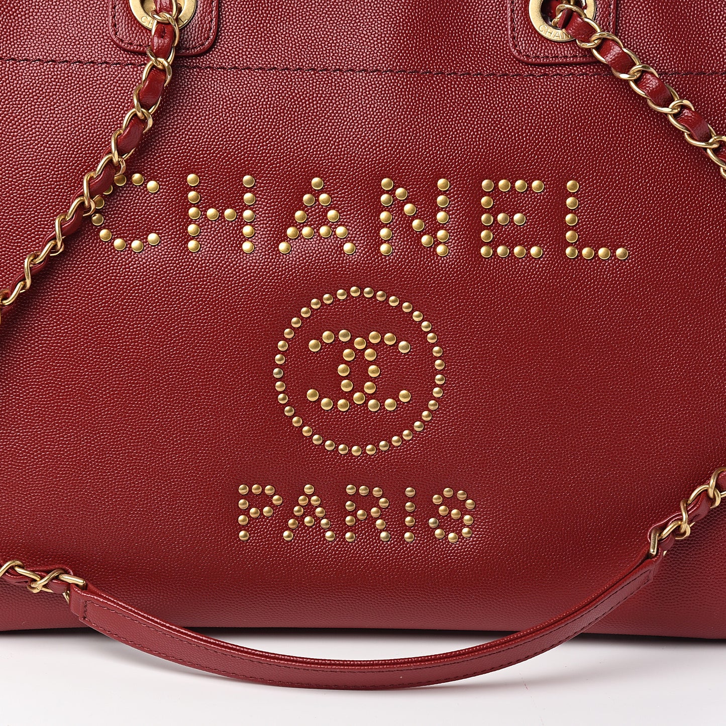 Caviar Small Studded Deauville Tote Red