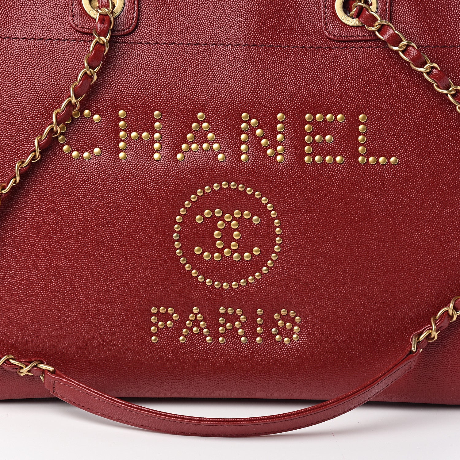 Chanel Caviar Small Studded Deauville Tote Red 9 of 9