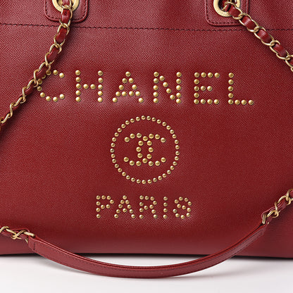 Chanel Caviar Small Studded Deauville Tote Red 9 of 9