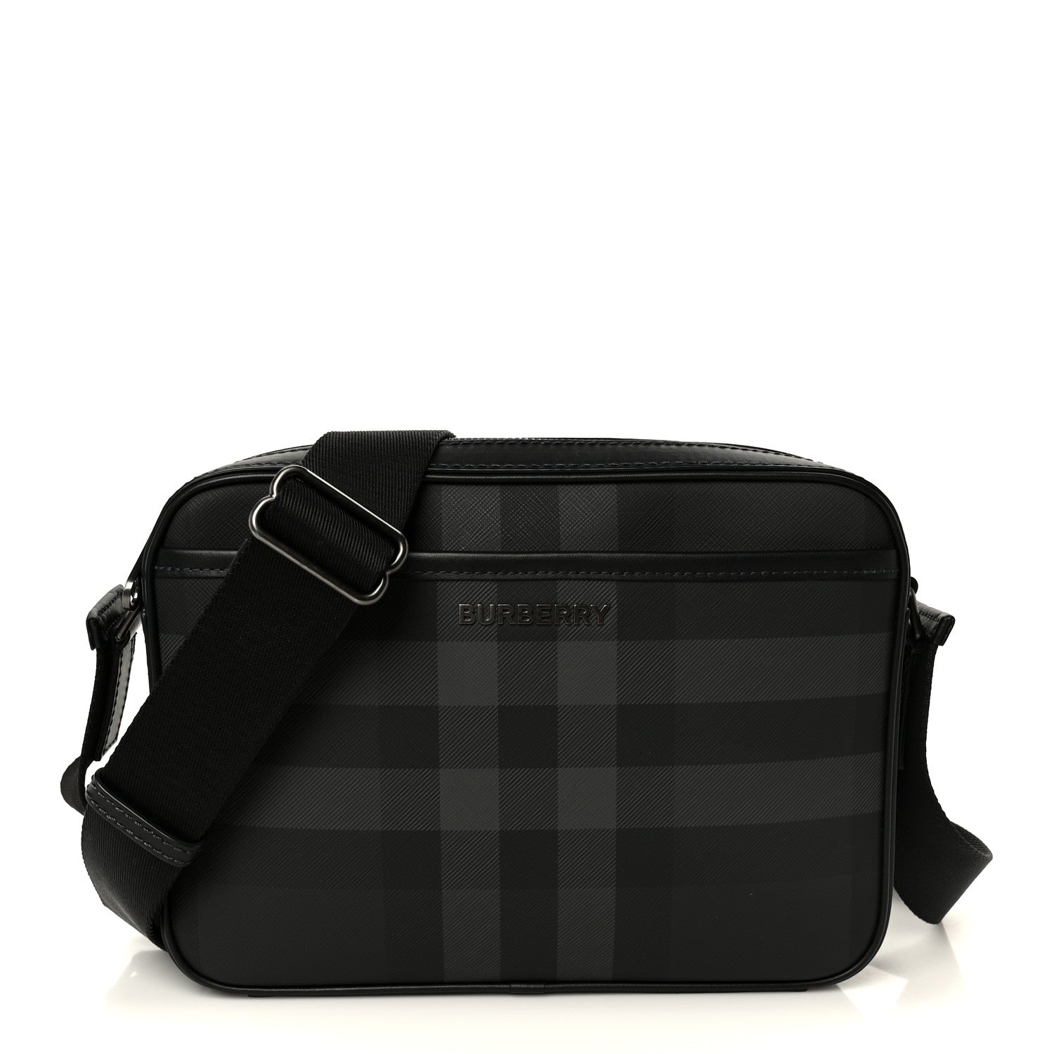 Burberry Coated Canvas Calfskin Check Muswell Bag Charcoal 1 of 11
