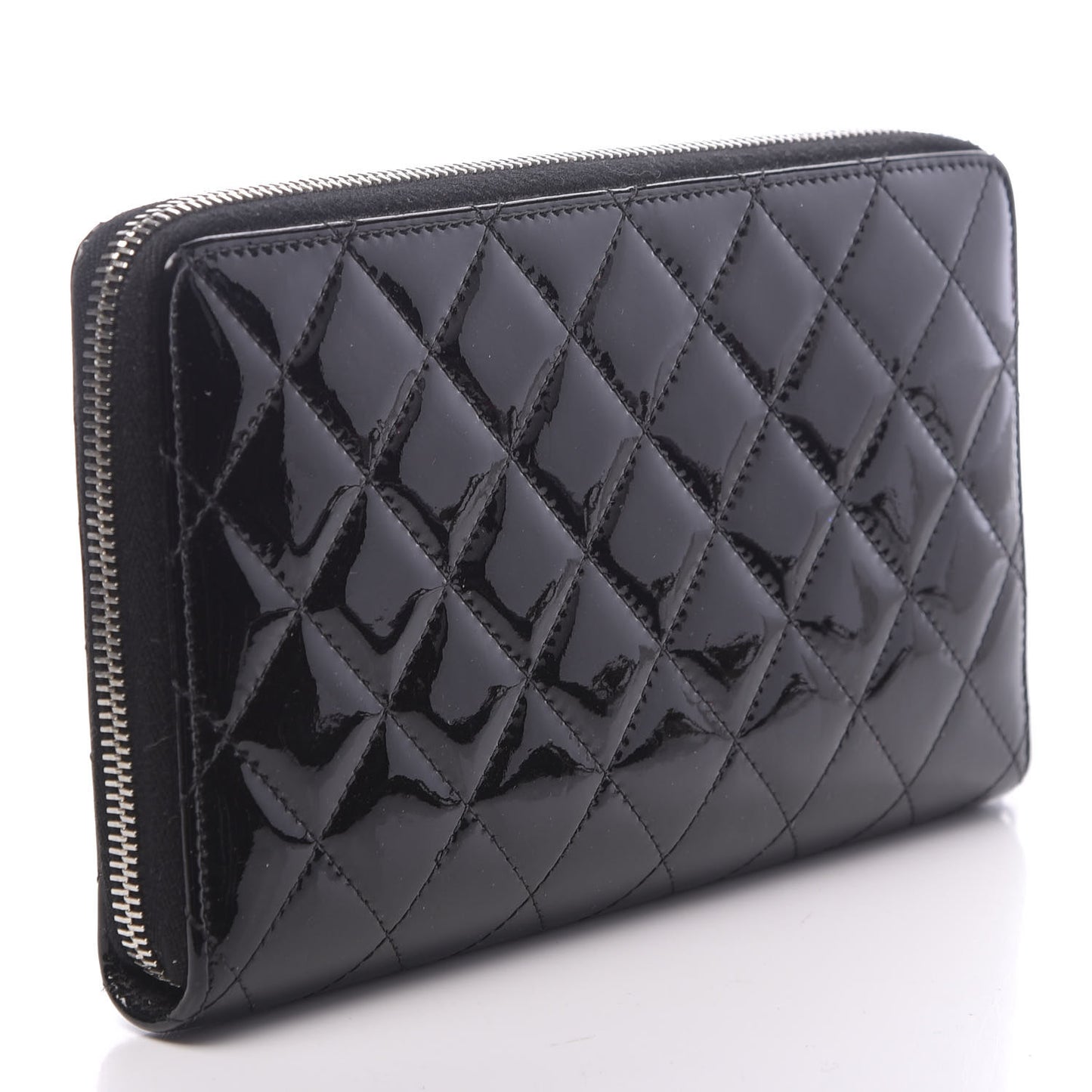 Patent Quilted Large Zip Around Organizer Wallet So Black