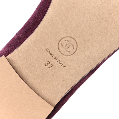Chanel Suede Patent Calfskin Cap Toe CC Ballerina Flats 37 Burgundy 7 of 9
