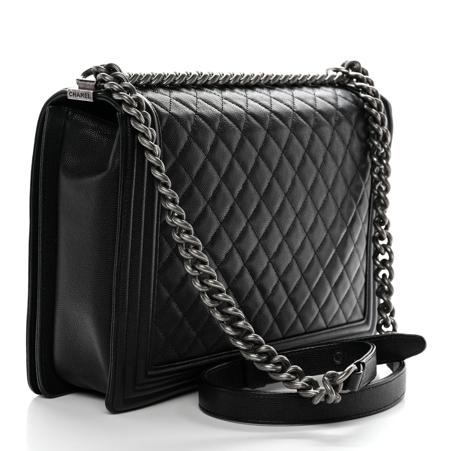 Caviar Quilted Large Boy Flap Black Black