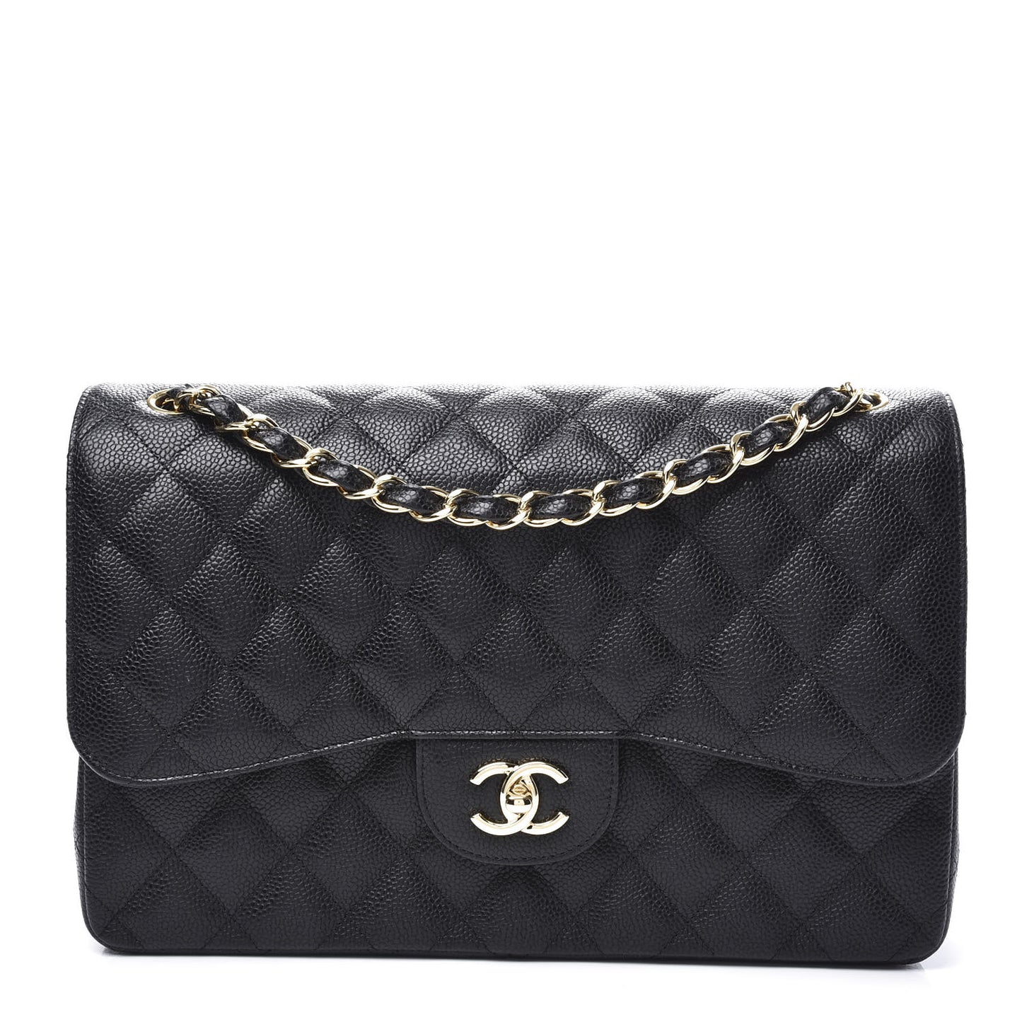 Caviar Quilted Jumbo Double Flap Black