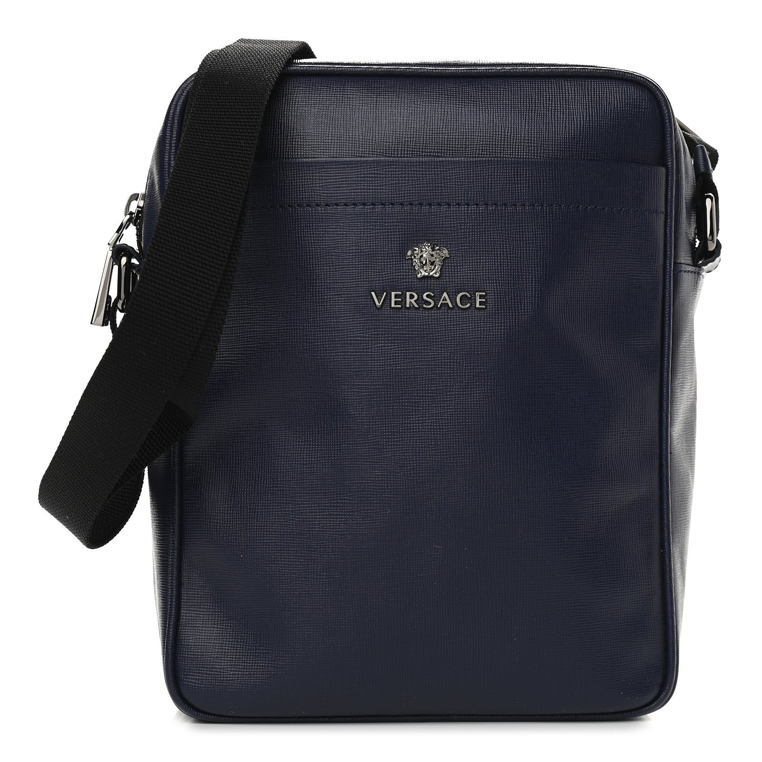 Versace Grained Calfskin Mens Messenger Bag Blue 1 of 8