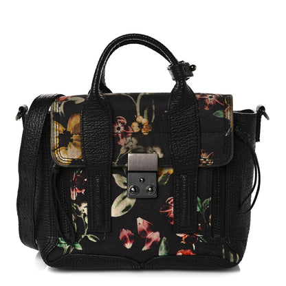 3.1 Phillip Lim Textured Calfskin Canvas Mini Floral Pashli Satchel Black Multicolor 1 of 16