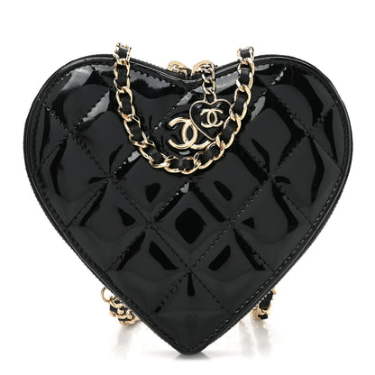Chanel Patent Calfskin Resin Quilted CC Heart Clutch With Chain Black 3 of 16