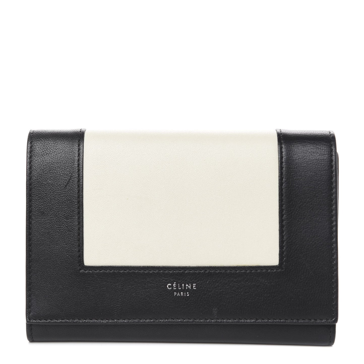 Smooth Lambskin Medium Frame Multifunction Wallet Black White