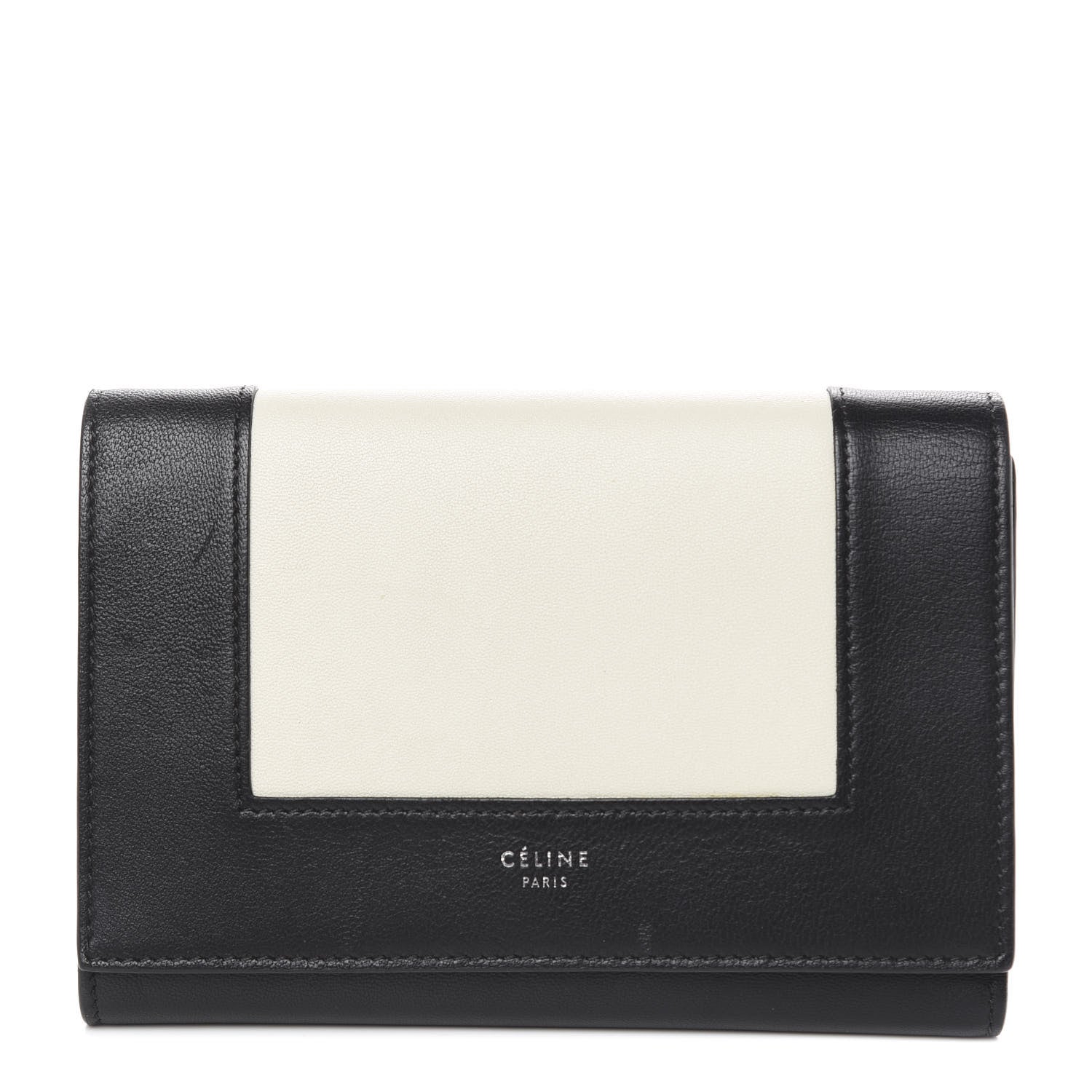 Celine Smooth Lambskin Medium Frame Multifunction Wallet Black White 1 of 7