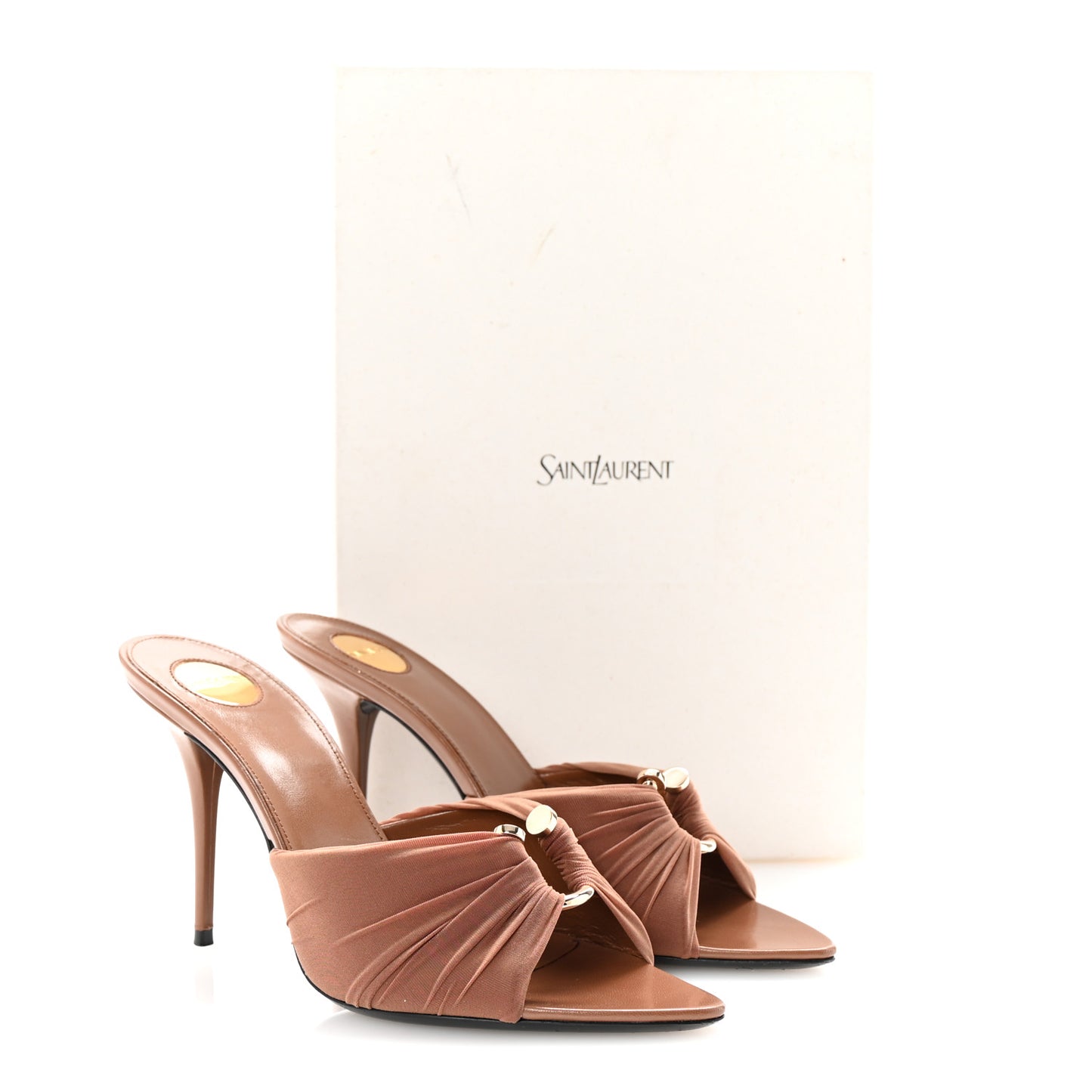 Mesh Calfskin Ruched Lola 90 Mules 38 Dark Cappuccino
