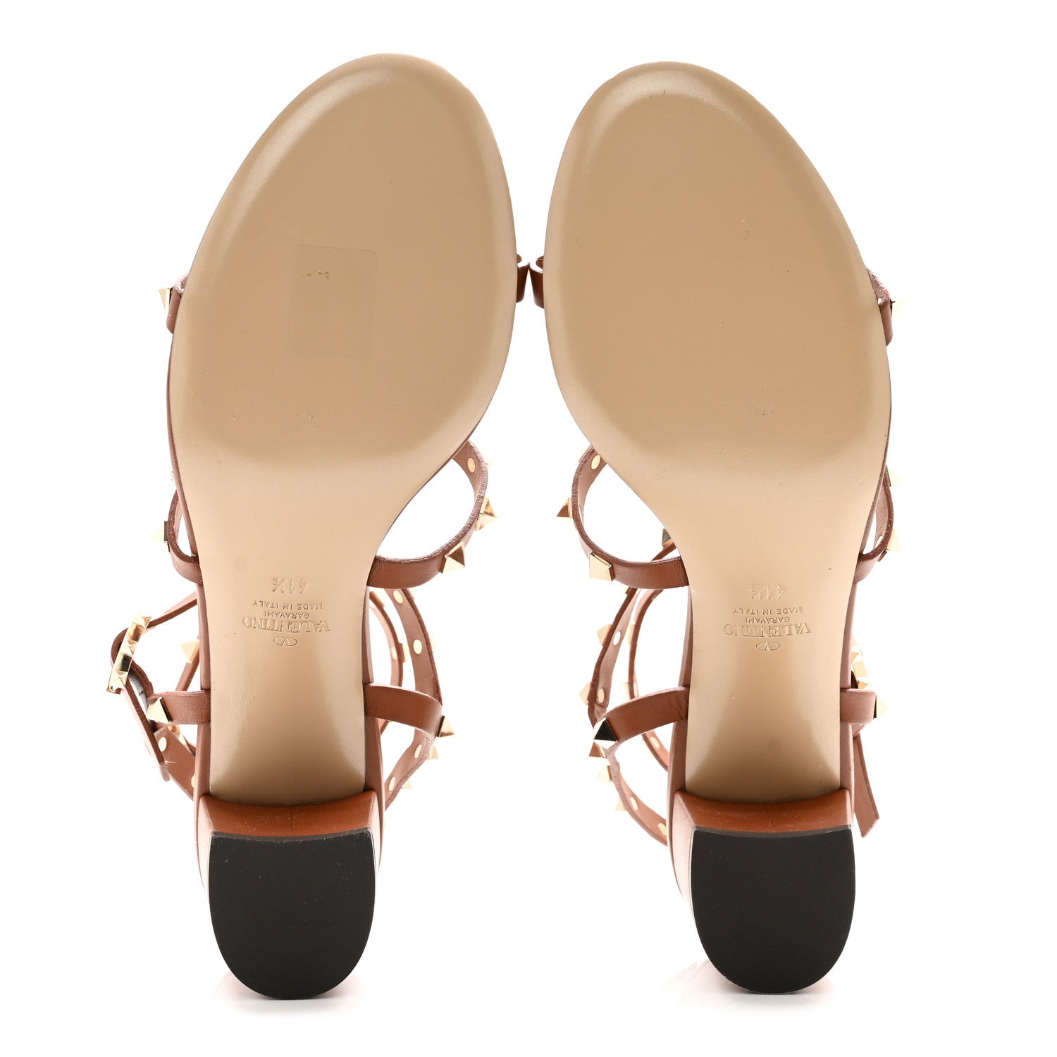 Valentino Garavani VALENTINO GARAVANI Calfskin Rockstud 60mm City Sandals 37.5 Saddle Brown 5 of 9