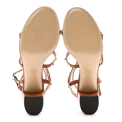 Valentino Garavani VALENTINO GARAVANI Calfskin Rockstud 60mm City Sandals 37.5 Saddle Brown 5 of 9