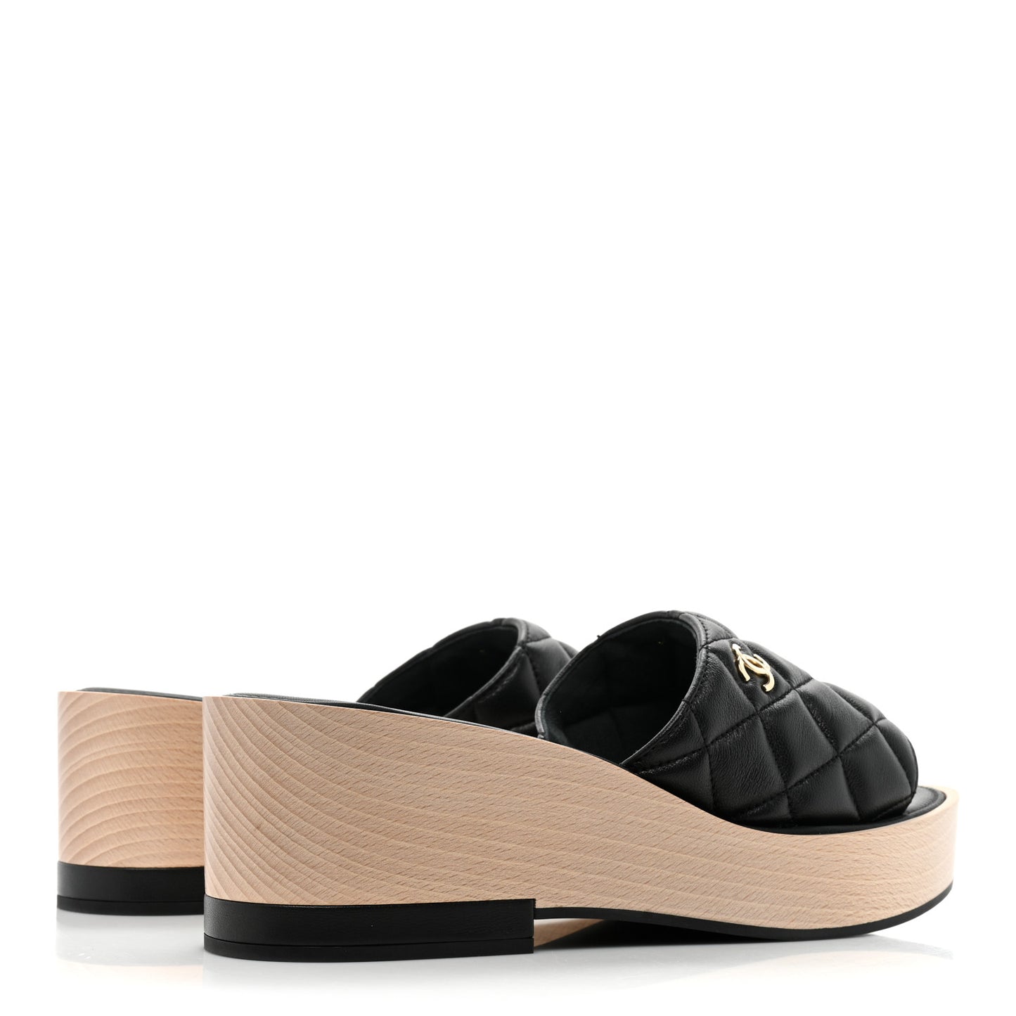 Lambskin Quilted CC Wedge Sandals 40 Black