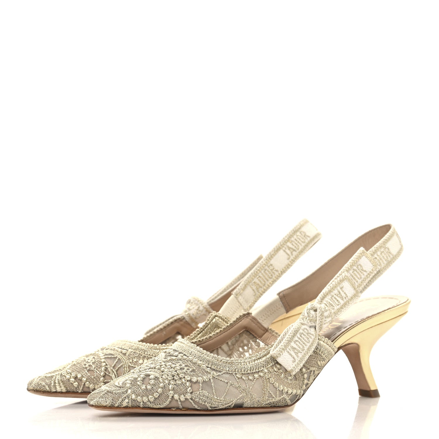 Christian Dior Transparent Metallic Embroidered Mesh Macrame Constantine Embroidered J'Adior Slingback 65mm Pumps 37.5 Pale Gold 4 of 10