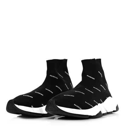Balenciaga Neoprene Knit Allover Logo Bi-Color Sole Womens Speed Sneakers 39 Black White 3 of 8
