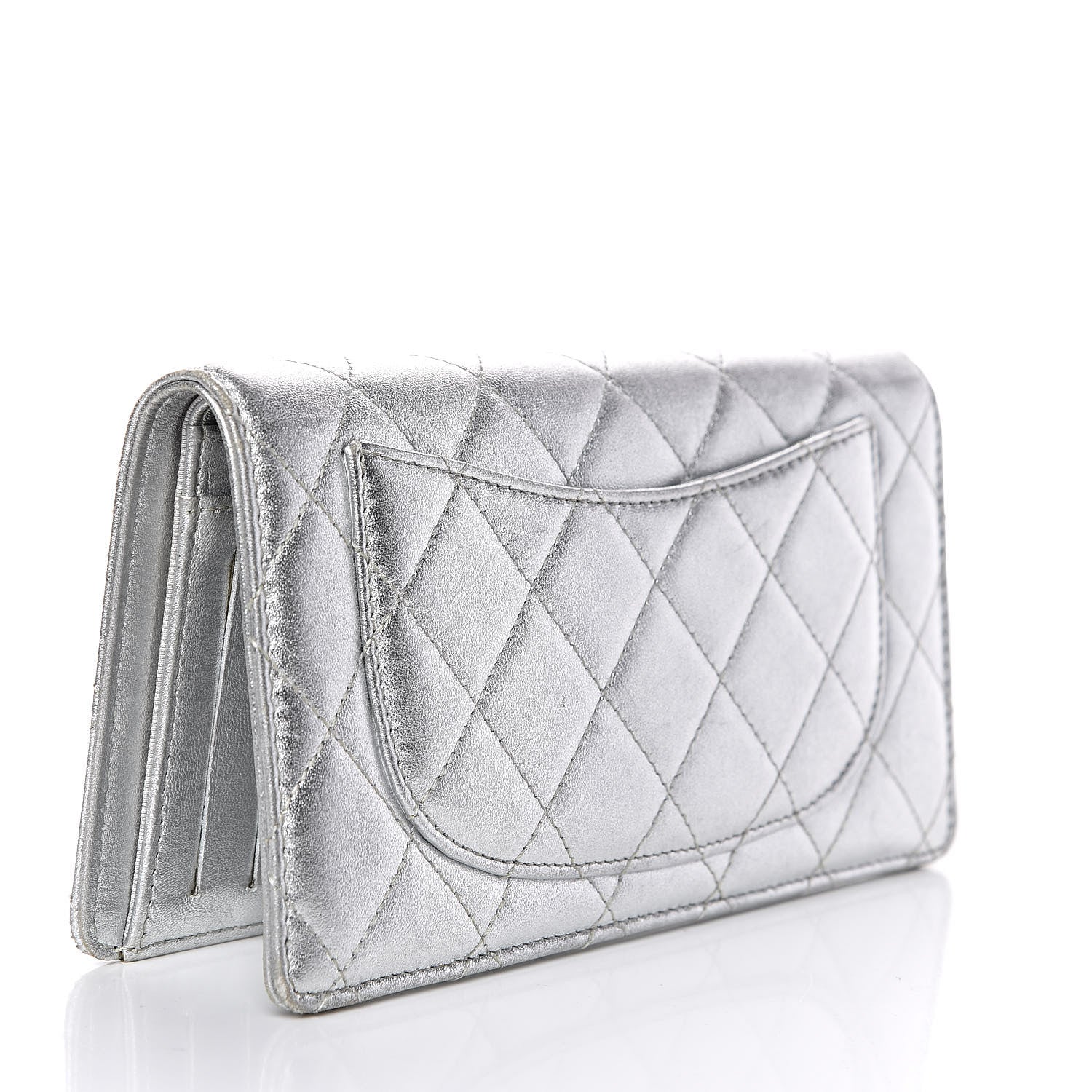 Chanel Metallic Calfskin Quilted Yen Wallet Dark Silver 3 of 13