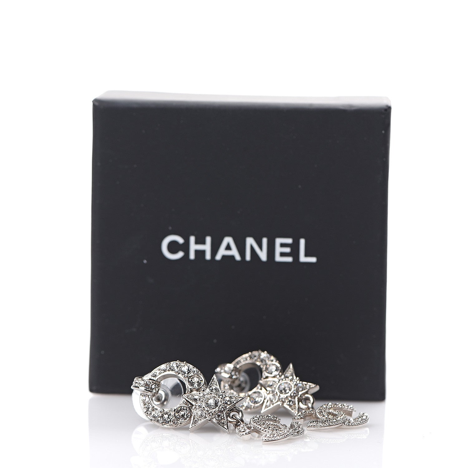 Chanel Strass Crystal CC Star Drop Earrings Silver 5 of 5