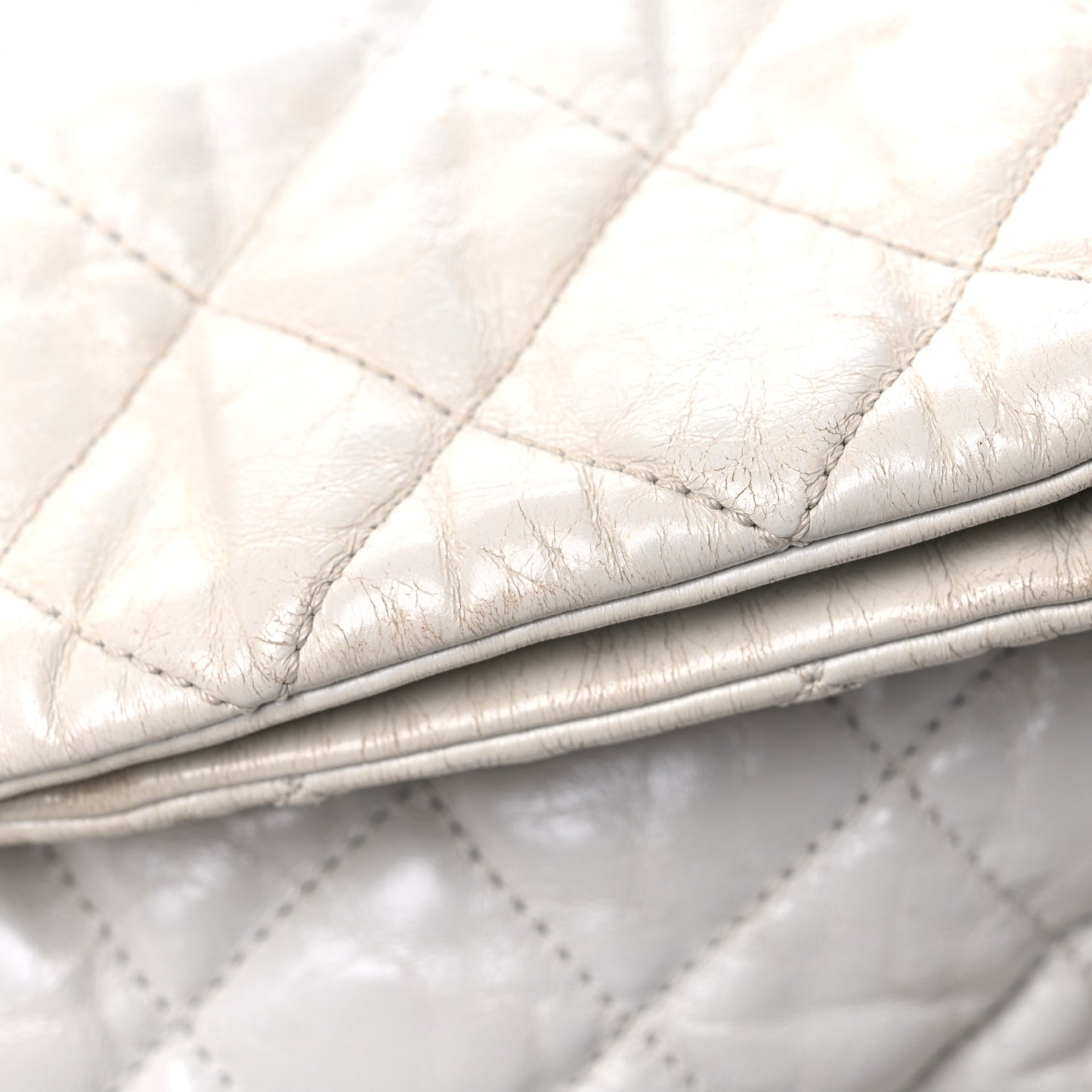 Glazed Calfskin Quilted Large Chain Me Hobo Dark White