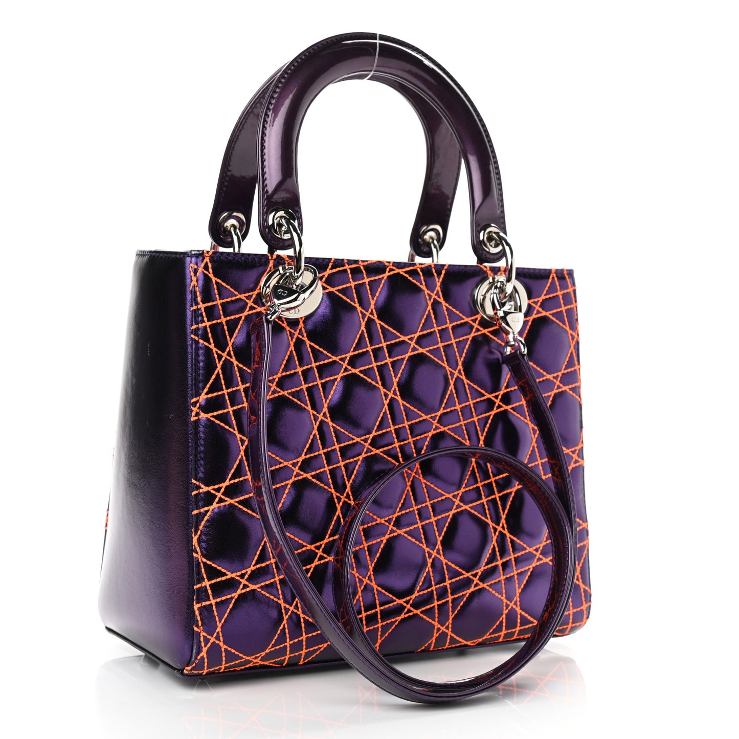Metallic Lambskin Cannage Medium Anselm Reyle Lady Dior Purple Orange