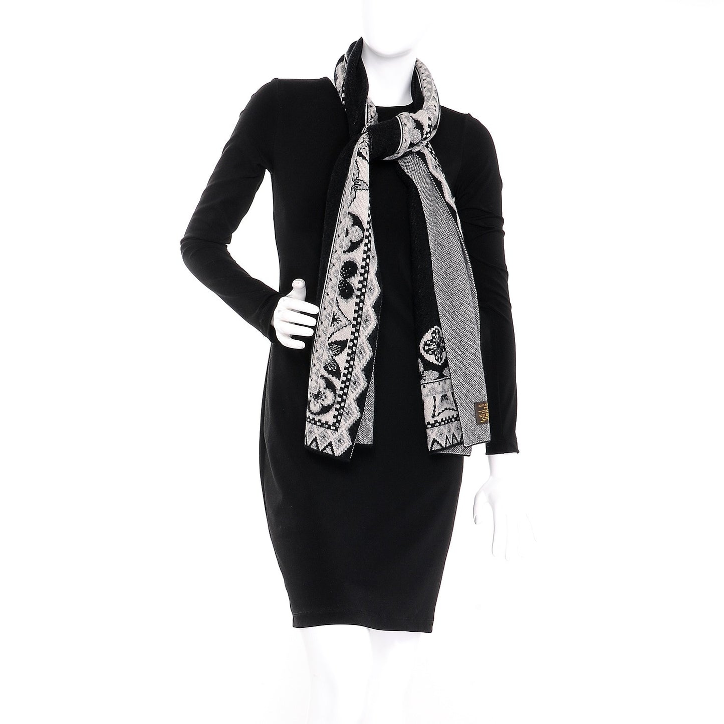 Wool Cashmere Esquimonogram Scarf Black Silver