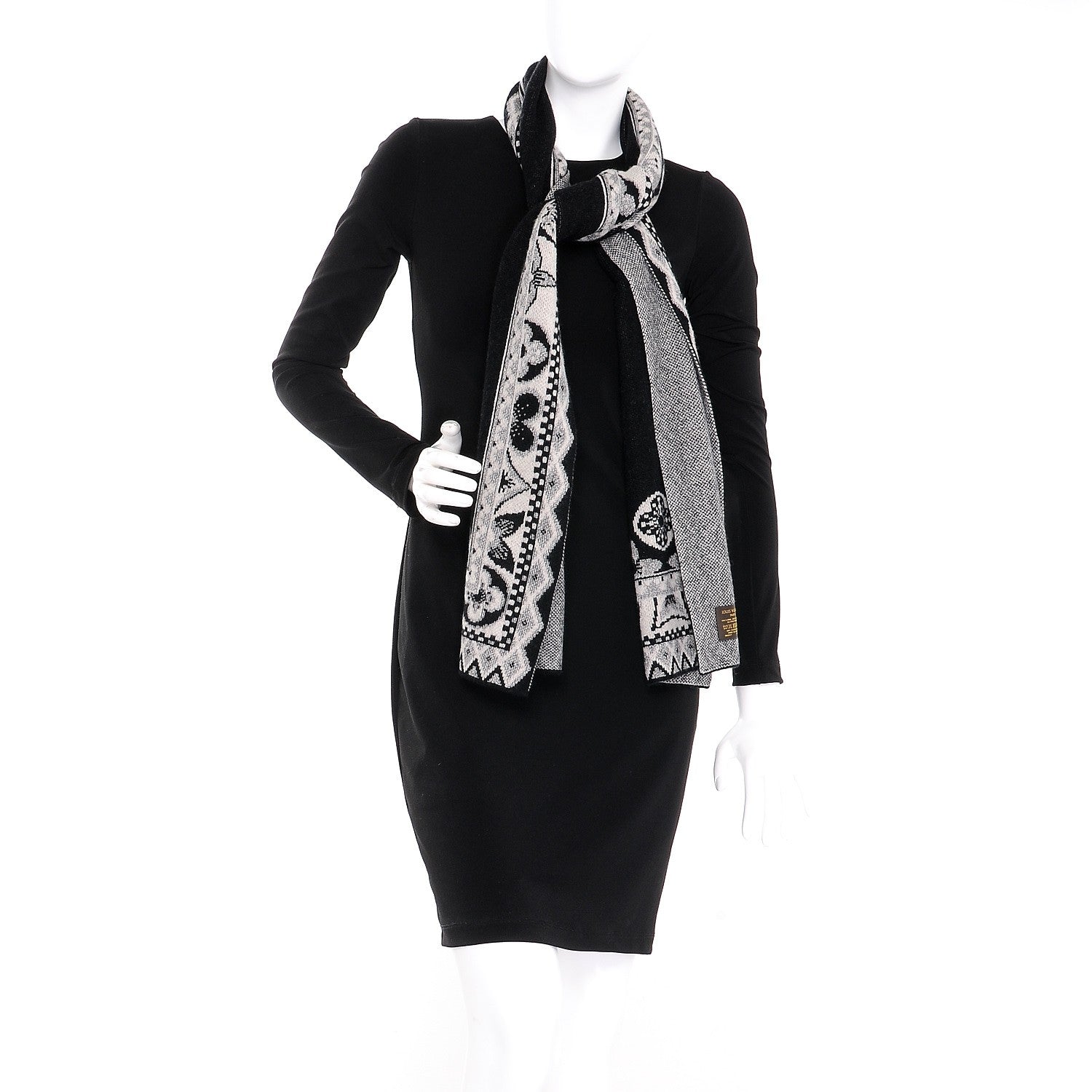 Louis Vuitton Wool Cashmere Esquimonogram Scarf Black Silver 2 of 4