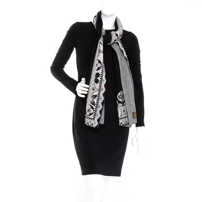 Louis Vuitton Wool Cashmere Esquimonogram Scarf Black Silver 2 of 4