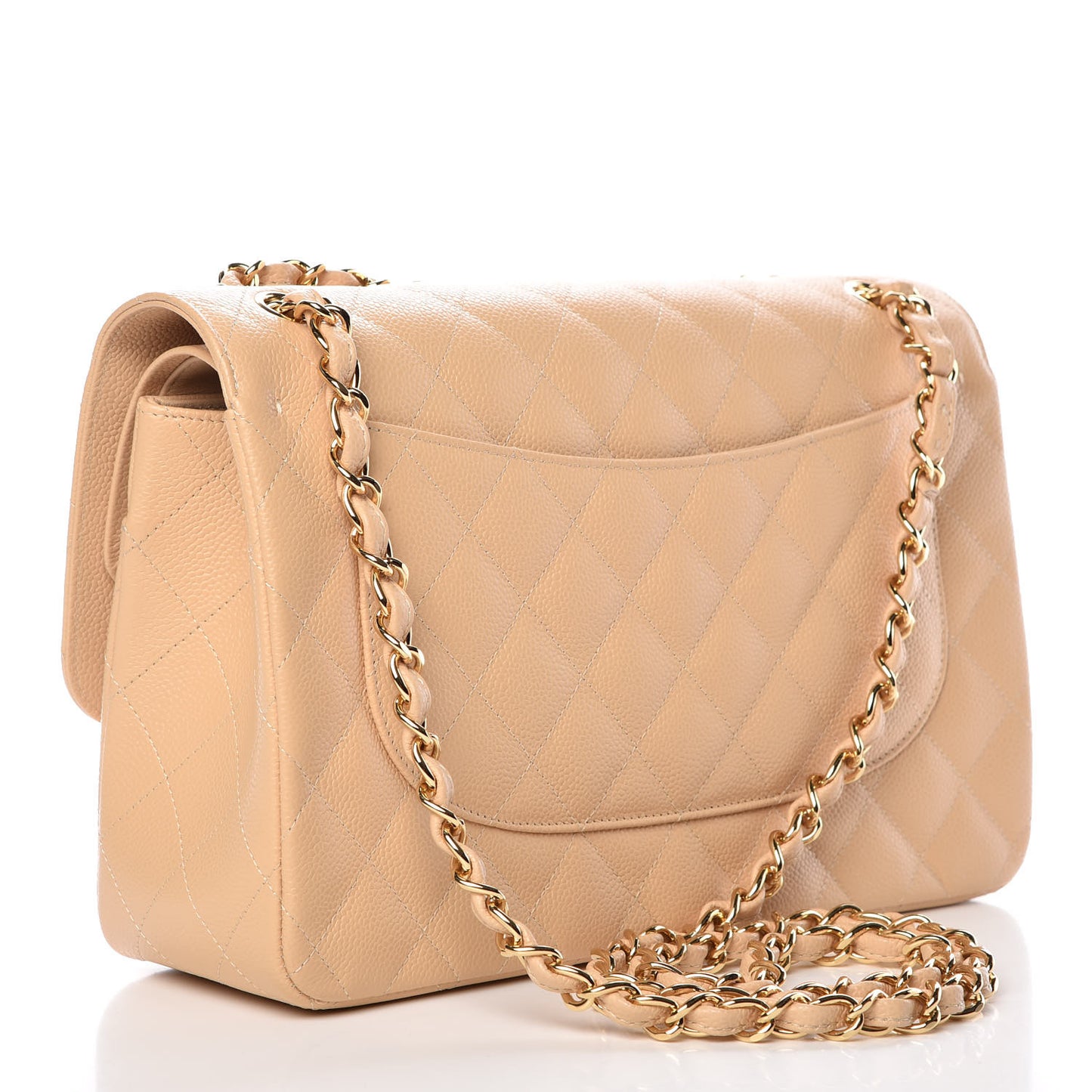 Caviar Quilted Jumbo Double Flap Beige Clair