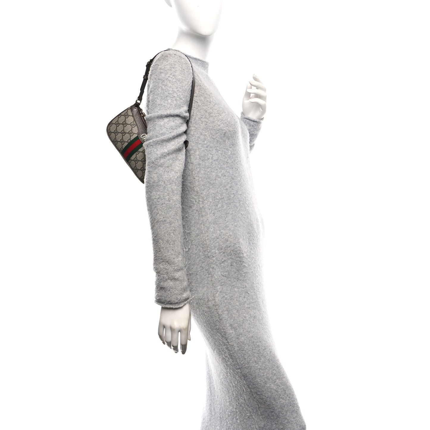GG Supreme Monogram Textured Dollar Calfskin Web Mini Ophidia Shoulder Bag Beige Ebony New Acero