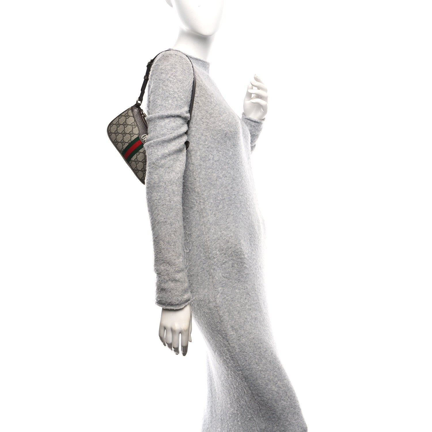 Gucci GG Supreme Monogram Textured Dollar Calfskin Web Mini Ophidia Shoulder Bag Beige Ebony New Acero 2 of 12