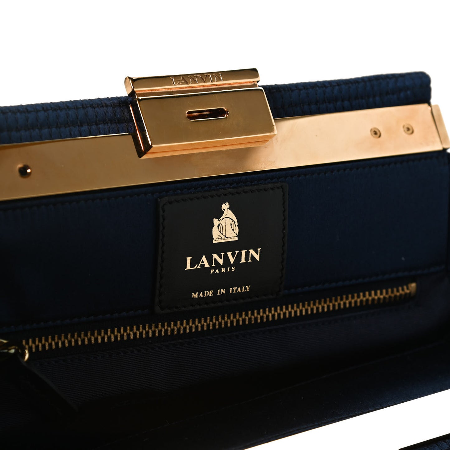 Satin Quilted Trilogy Clutch Navy