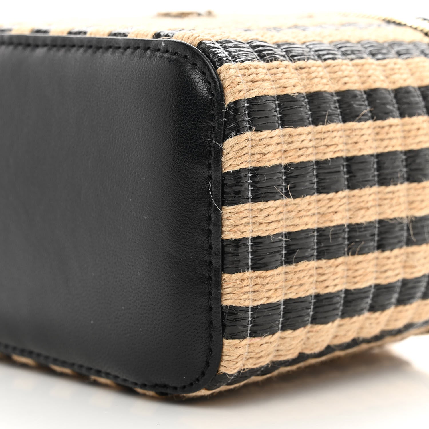 Chanel Raffia Jute Striped Small Vanity Case With Chain Black Beige 9 of 10
