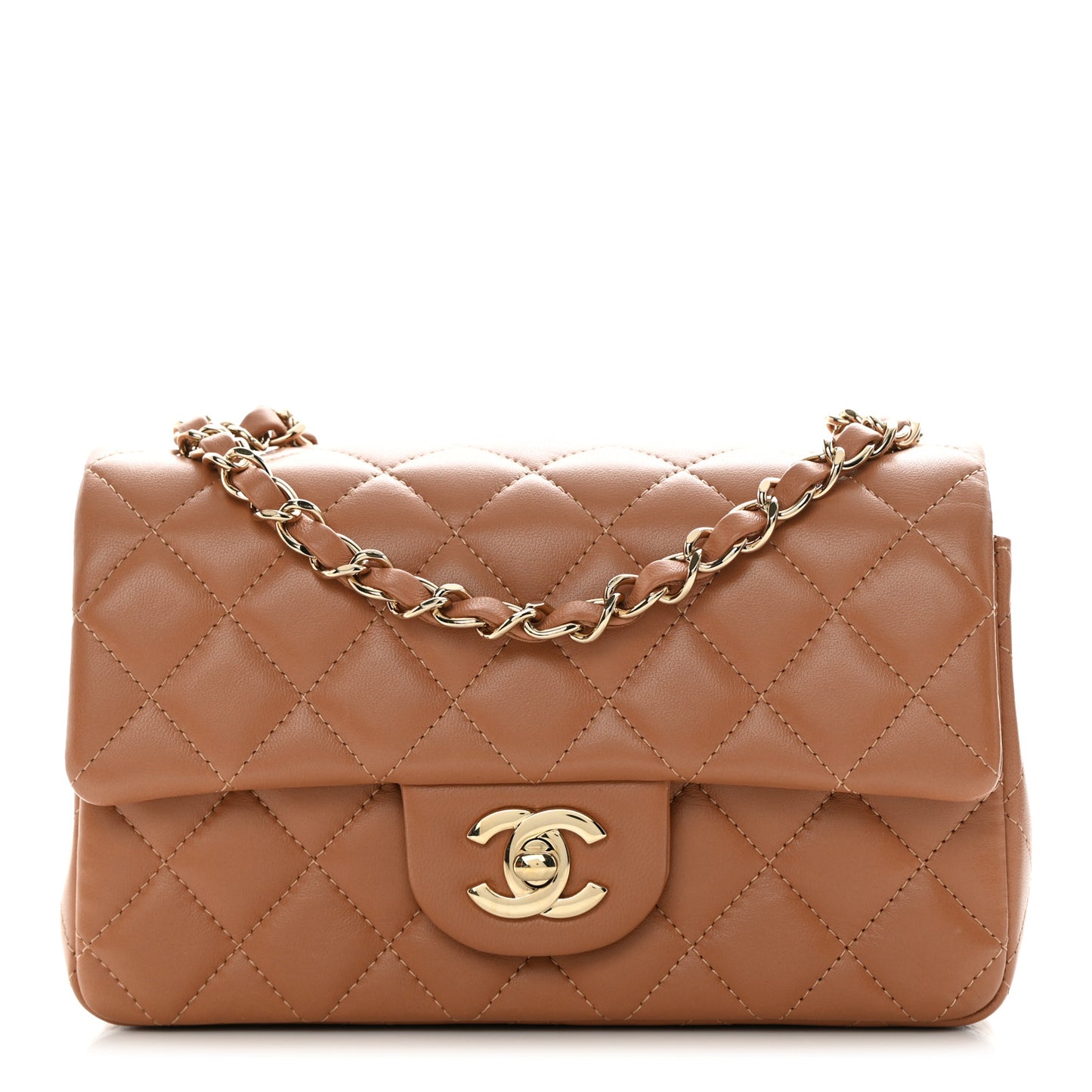 Lambskin Quilted Mini Rectangular Flap Dark Beige