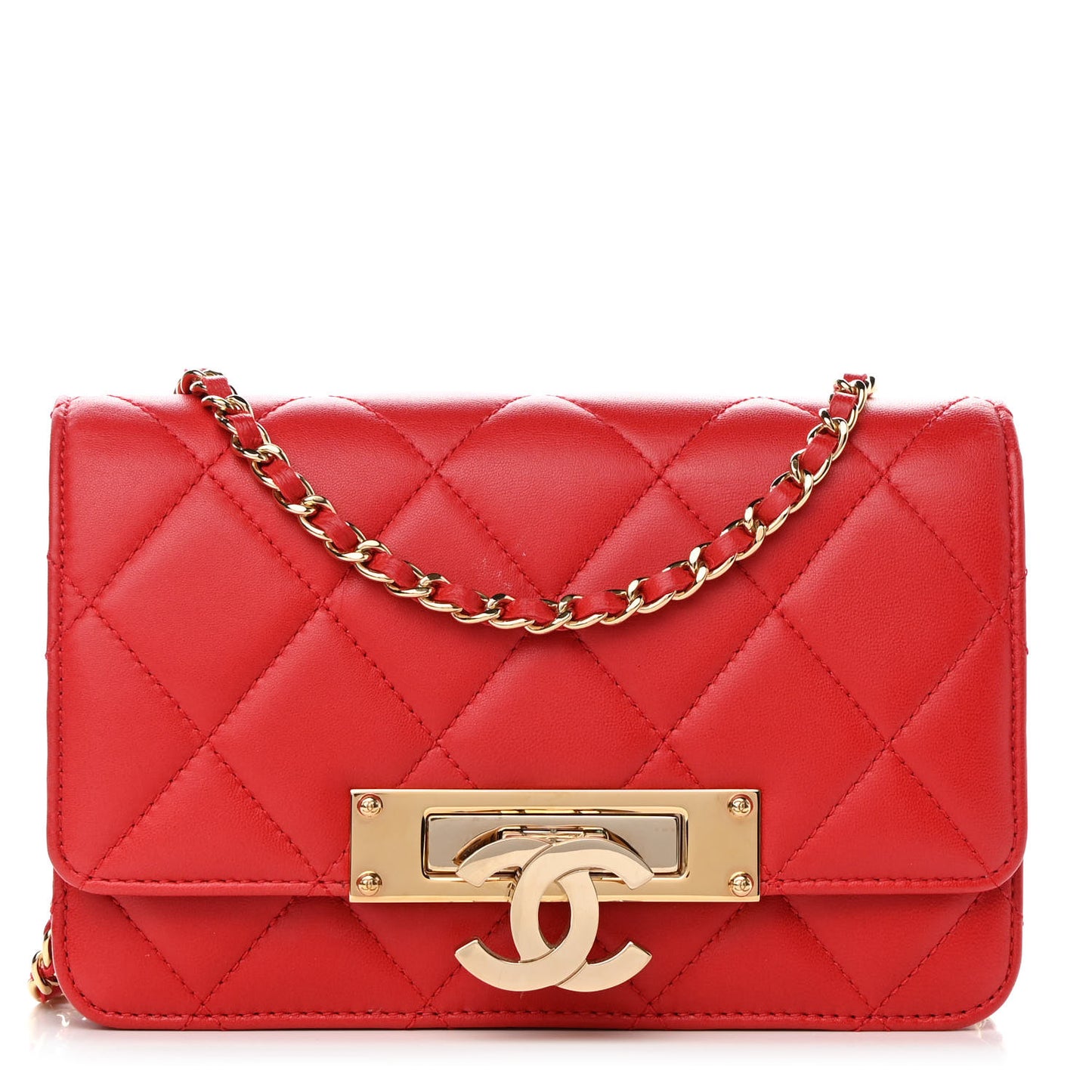 Lambskin Quilted Golden Class Wallet on Chain WOC Red