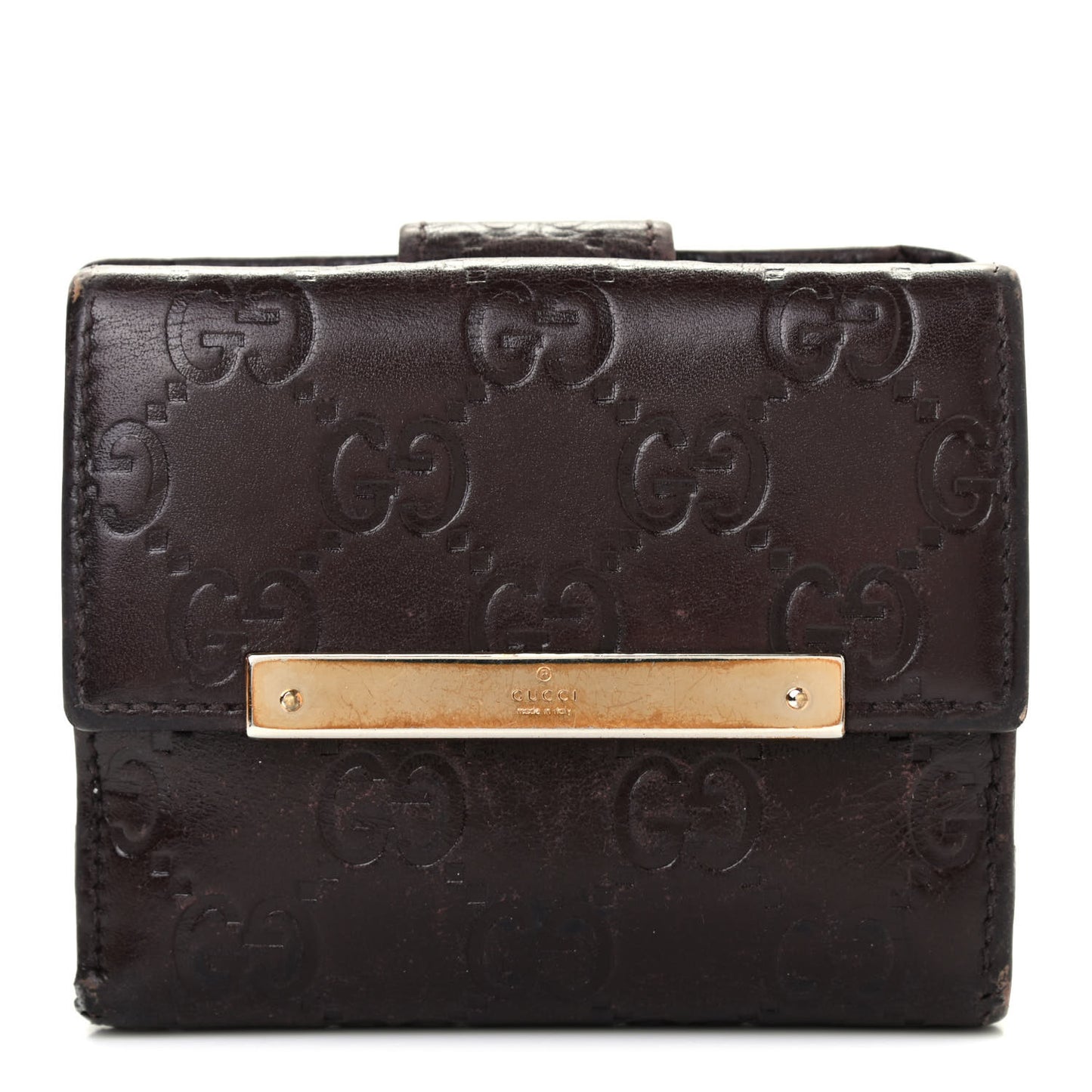 Guccissima Metal Bar French Flap Wallet Dark Chocolate