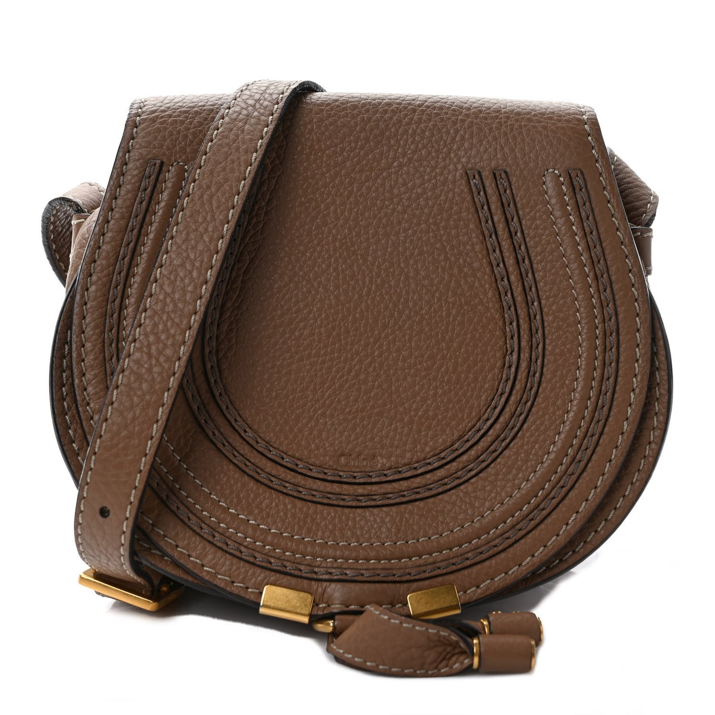 Calfskin Mini Marcie Round Crossbody Bag Nut