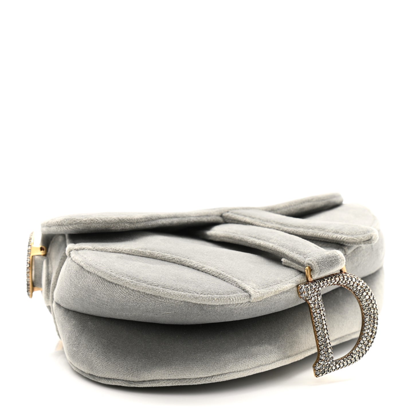 Velvet Crystal Mini Saddle Bag Grey