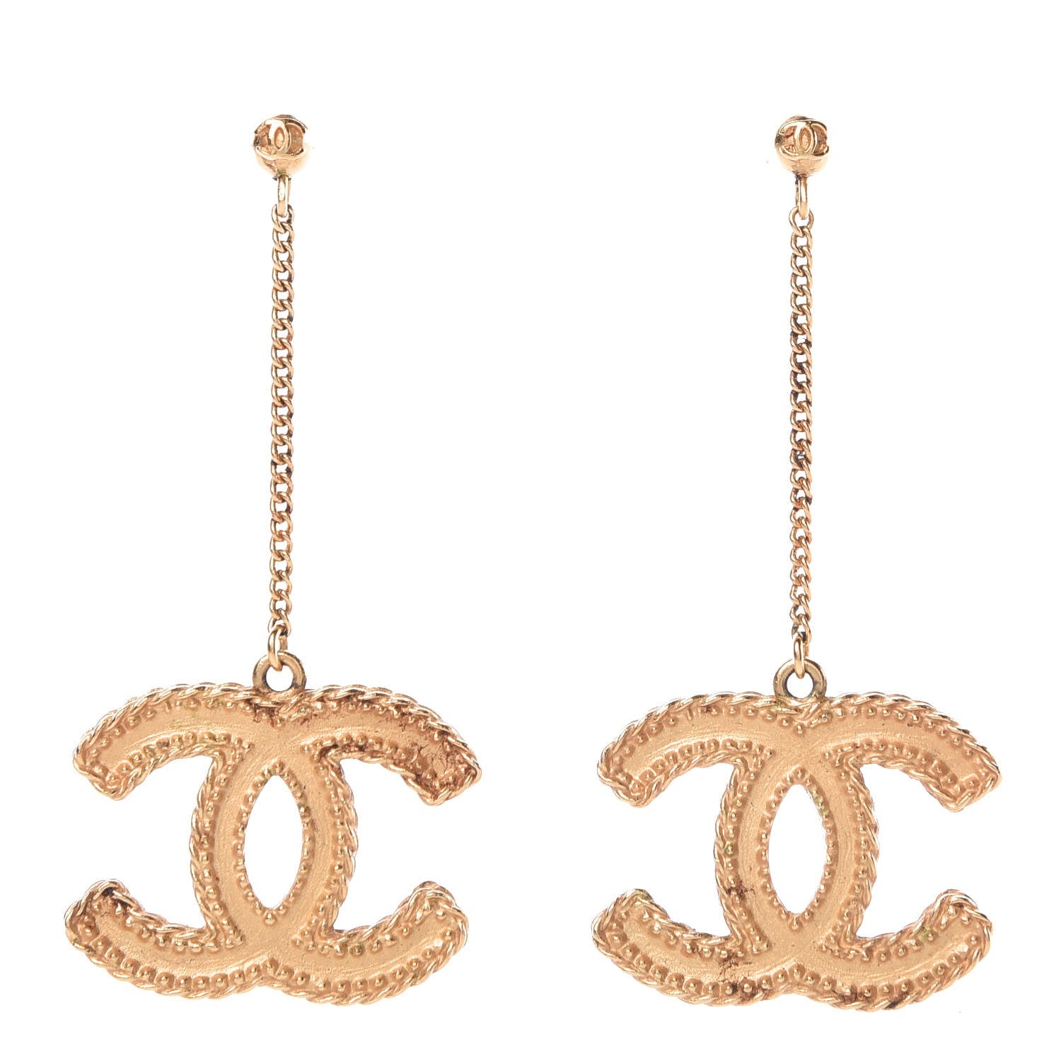 Chanel CC Drop Earrings Matte Gold 1 of 8
