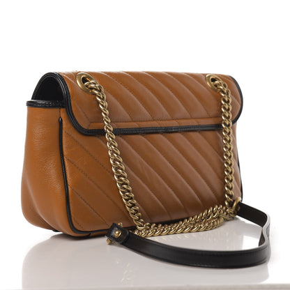 Gucci Vintage Effect Calfskin Matelasse Diagonal Small Torchon GG Marmont Shoulder Bag Cognac Black 3 of 10