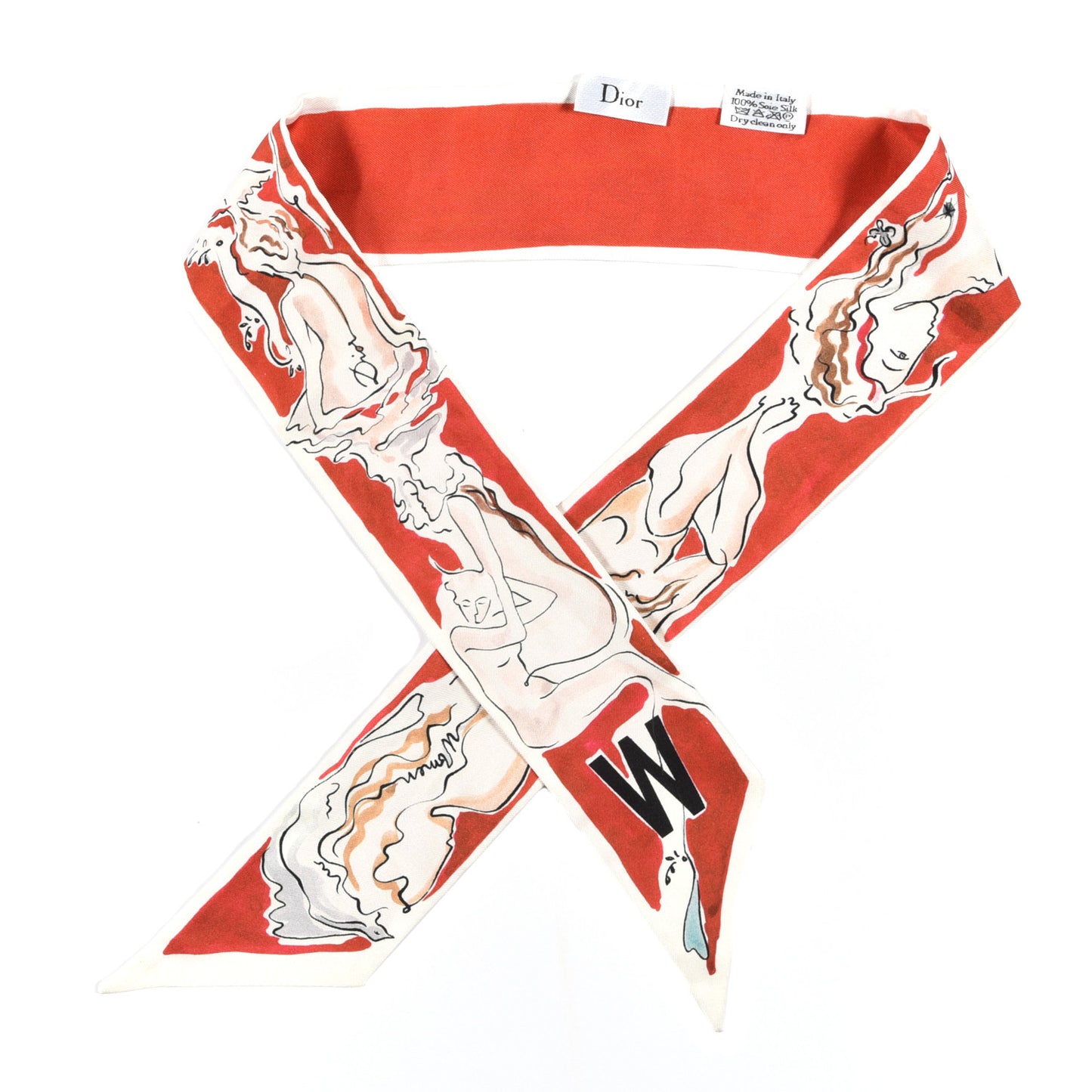 Silk ABCDior Mitzah "W" Scarf Red Off White