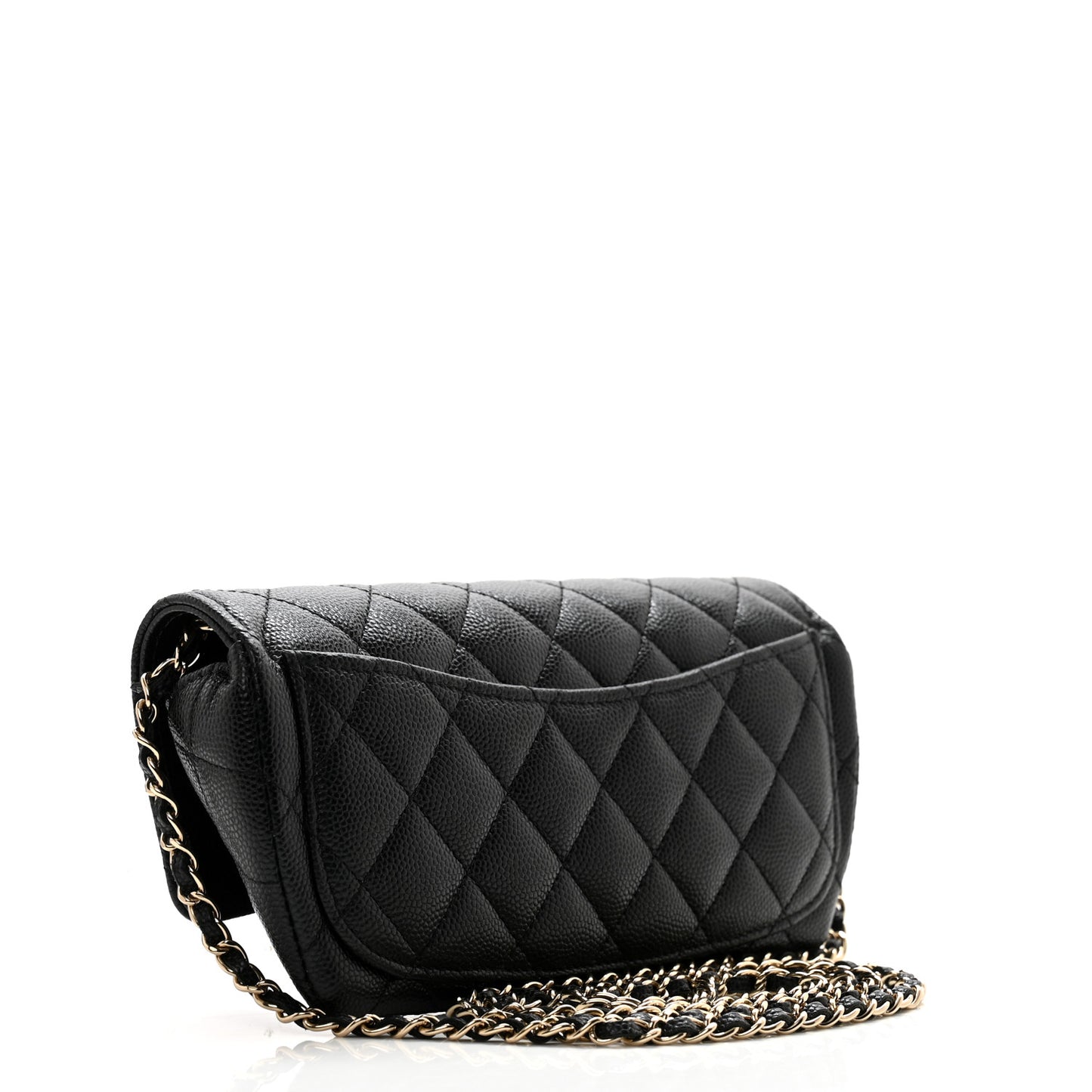 Caviar Quilted Glasses Case With Chain Black