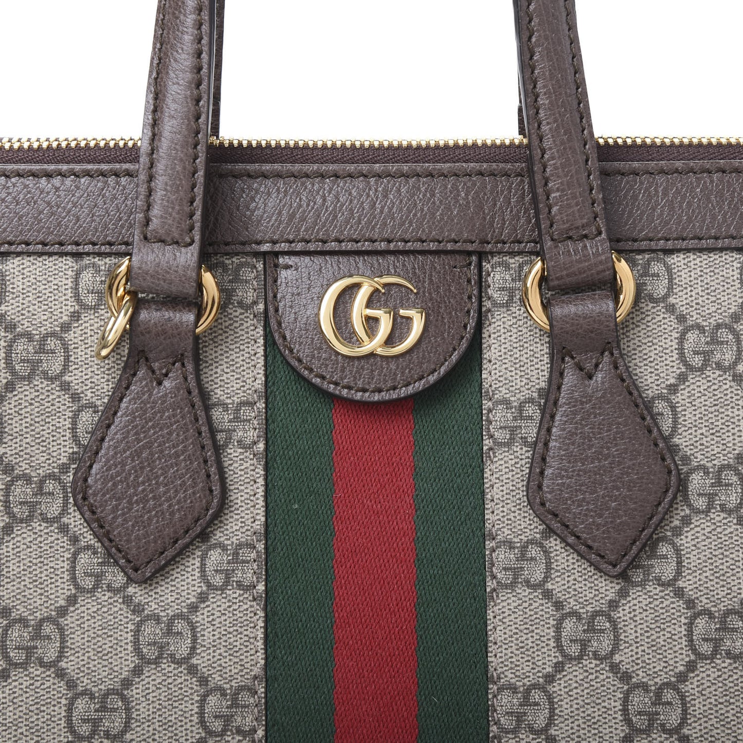 GG Supreme Monogram Web Medium Ophidia Tote Bag Brown