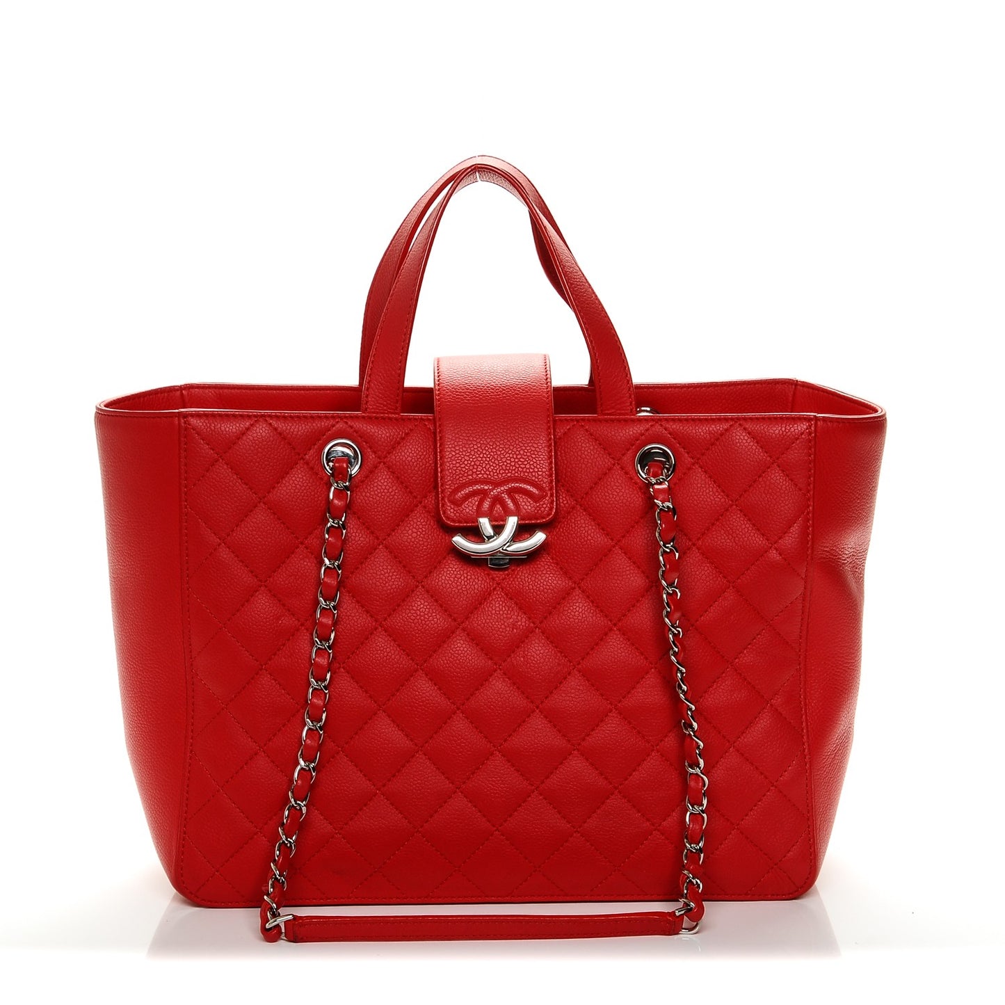 Caviar Quilted Large CC Box Shopping Tote Red