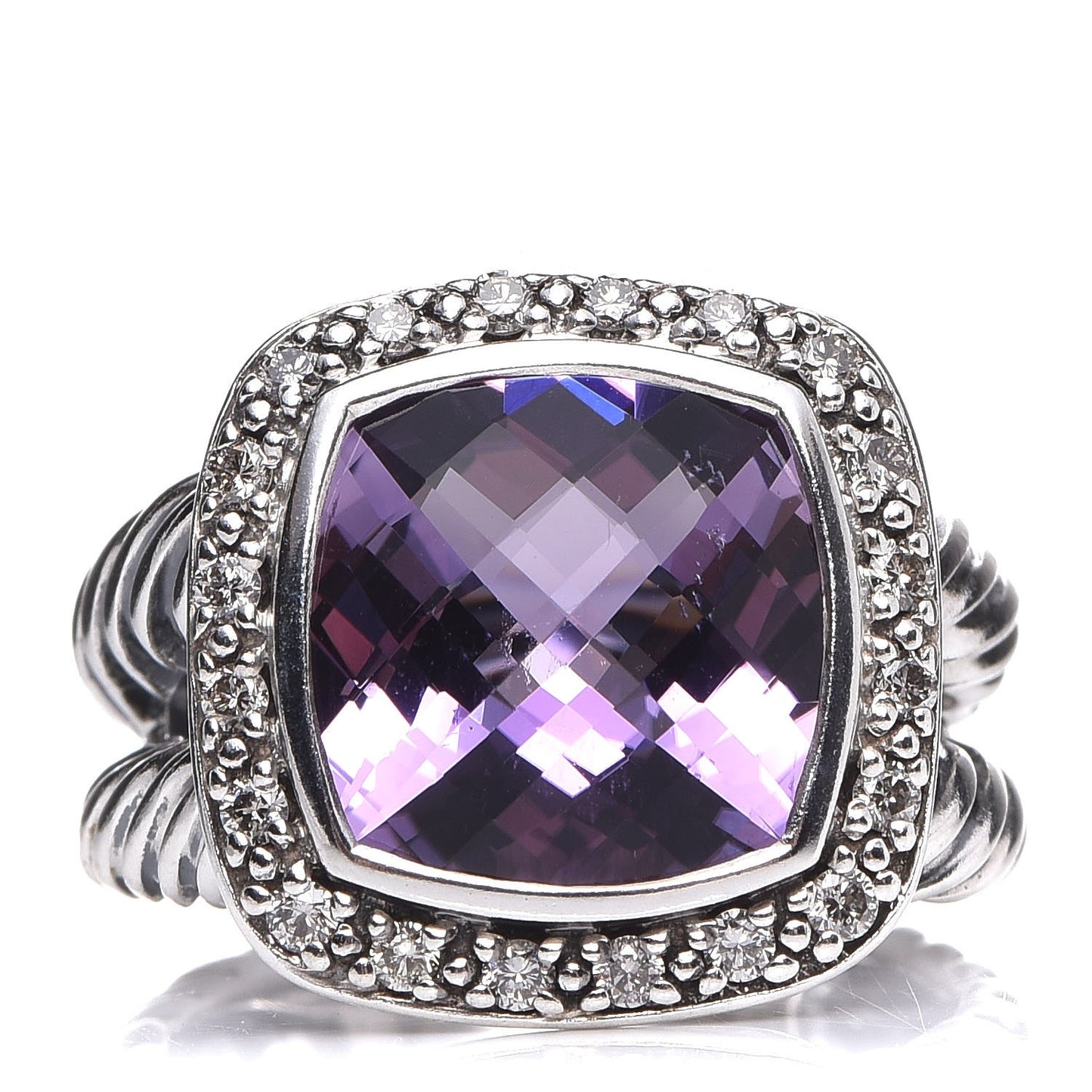 Sterling Silver Diamond Amethyst 11mm Albion Ring 52 6