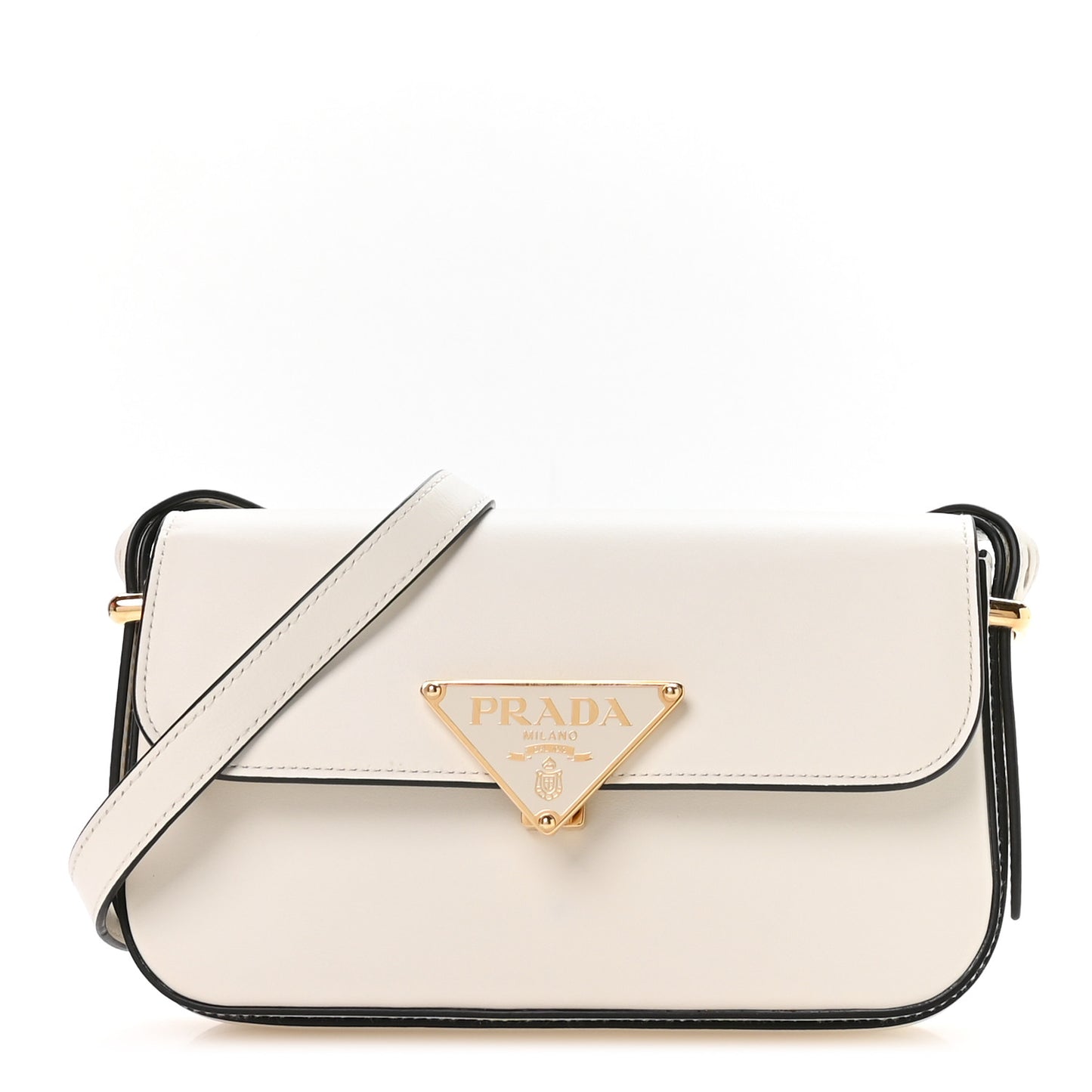 Soft Calfskin Metal Triangle Logo Flap Shoulder Bag White