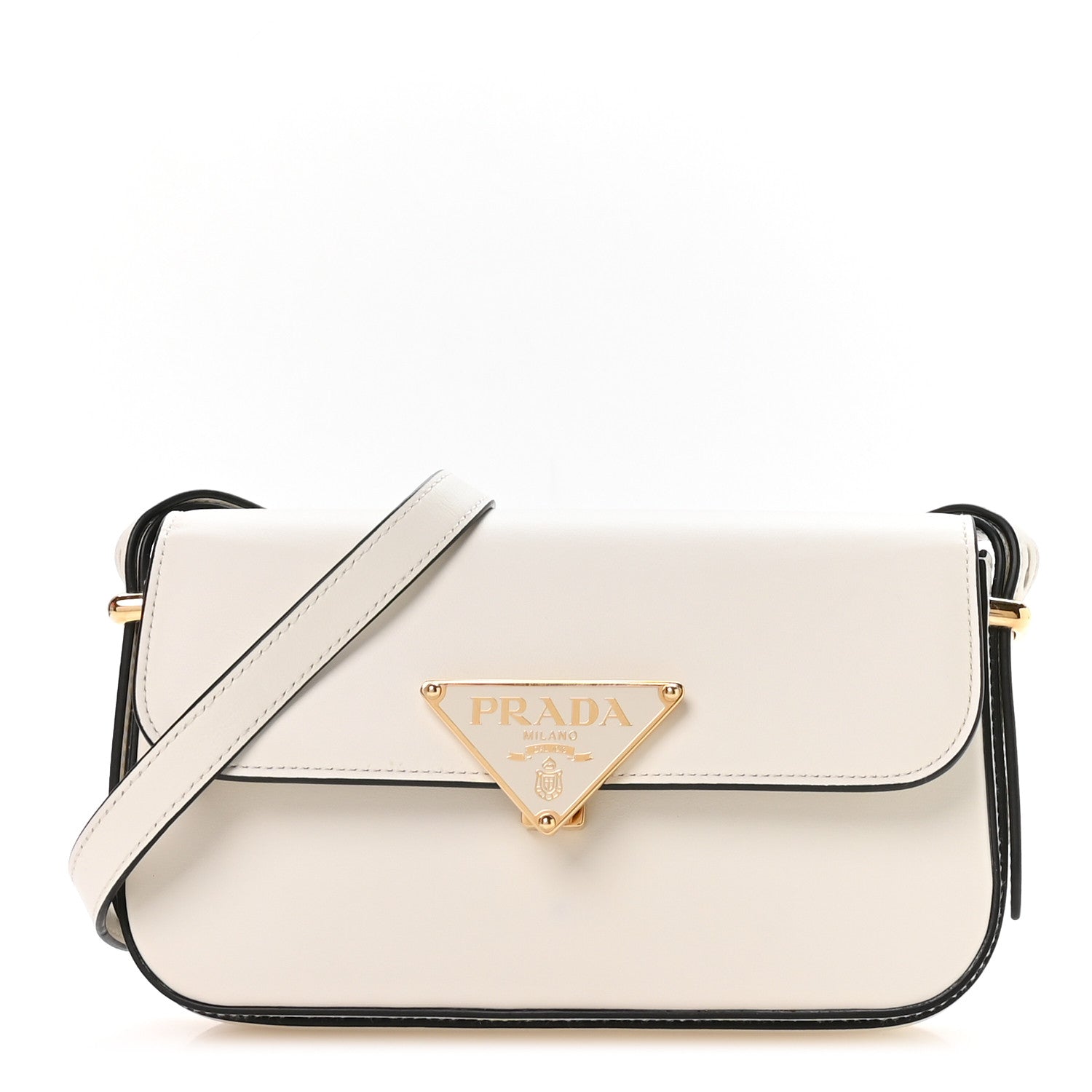 Prada Soft Calfskin Metal Triangle Logo Flap Shoulder Bag White 1 of 10